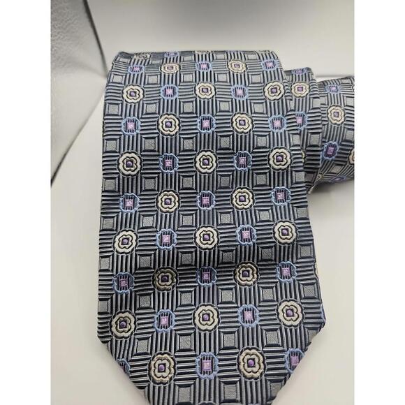 Vintage KOLTE‎ Italy  Blue Silver Floral Neck Tie Necktie 100% SILK 58" x 3.75" - Picture 2 of 4
